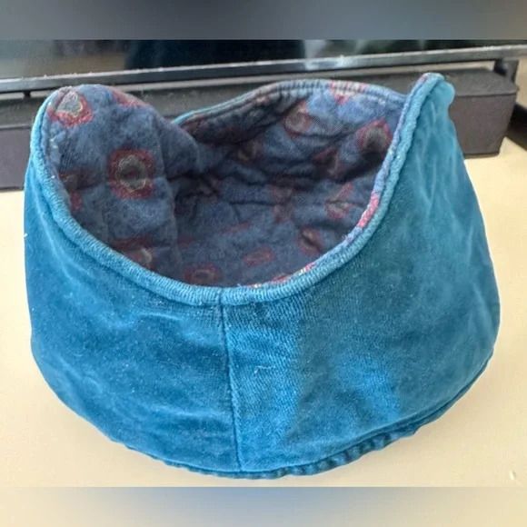 LAURA ASHLEY BLUE COTTON VELVET BERET ENGLAND Quilted Lining 